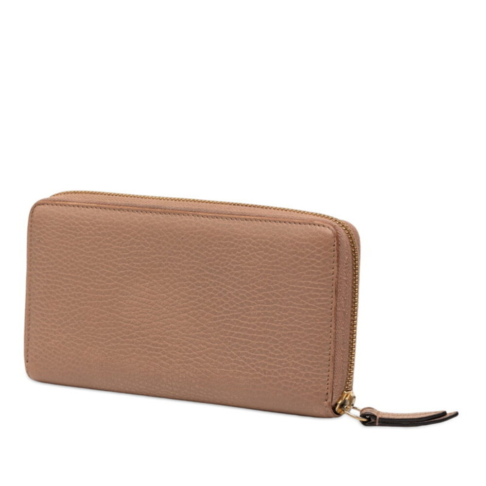 Gucci GG Marmont Round Zip Long Wallet 456117 Pink Beige Leather Women's GUCCI - Picture 2 of 6